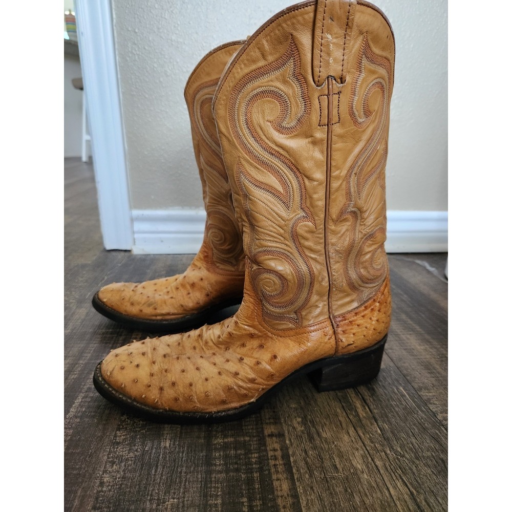 Vintage Larry Mahan Full Quill Ostrich Men's 12 Cowboy Boots Two Tone R-Toe